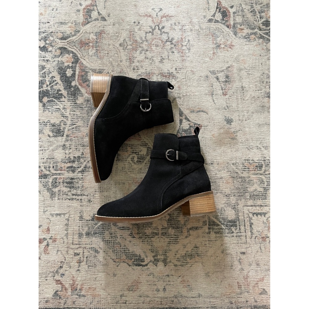 Vintage Foundry Co. Artemisia Ankle Boots Womens Black Suede Buckle Block Heel - Picture 3 of 14